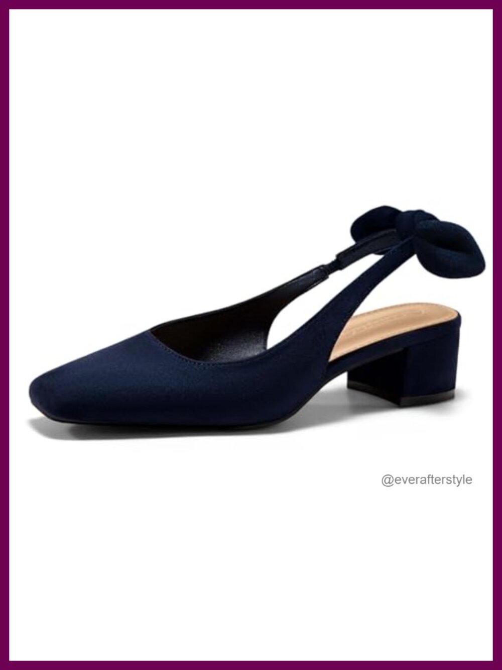 Chunky Low Heel Bow Slingback Pumps Closed Square Toe Dress Shoes